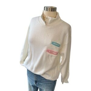 Deadstock 80s lightweight sweatshirt button collar double breast pocket white S
